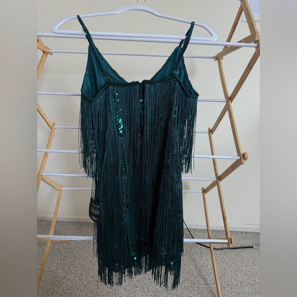 Lulu's Teal Fringe Dress - Picture 3 of 5